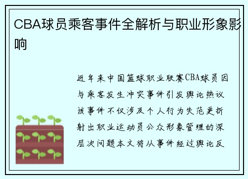 CBA球员乘客事件全解析与职业形象影响